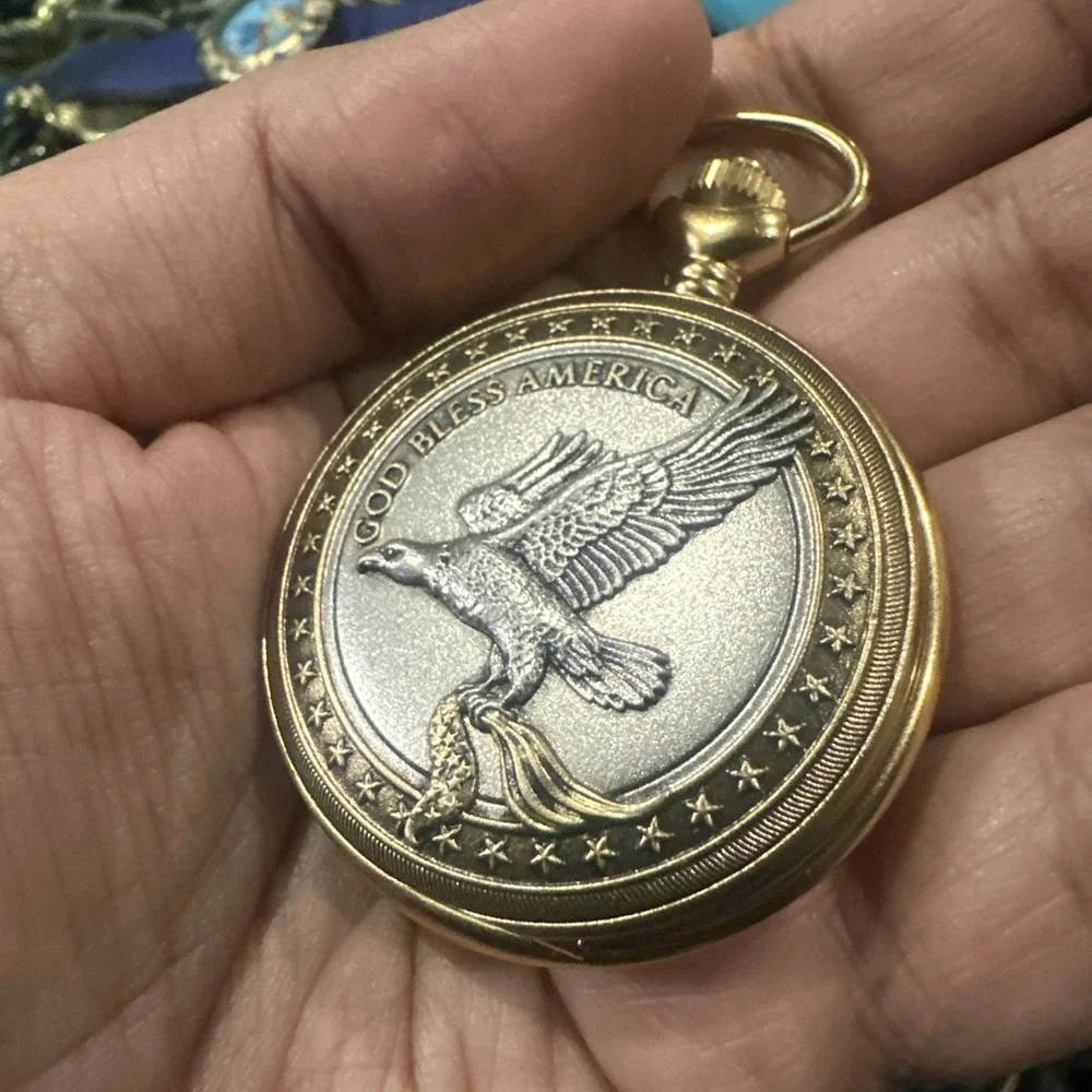 Works VTG Swiss MAJESTI Swiss Engravable 3D 48mm Embossed Eagle Pocket Watch